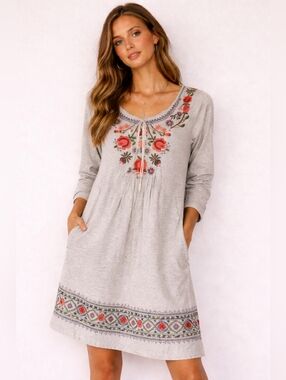 Sundance Boho Embroidered Tunic Dress, S, Floral, Cotton, Coastal Cowgirl, Folk